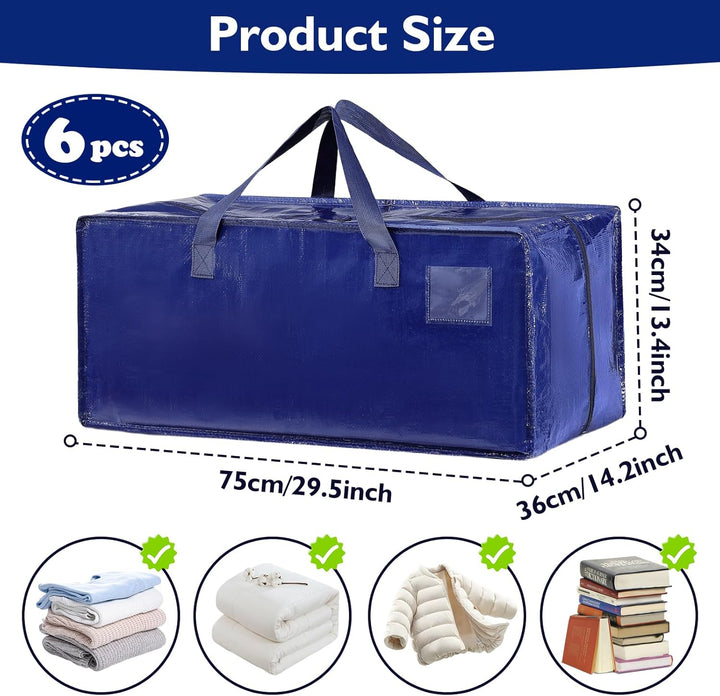 Dokeno 6 Stück 92L Aufbewahrungstasche, Grosse Umzugstaschen mit Rucksackgurten, Wasserdicht Aufbewa