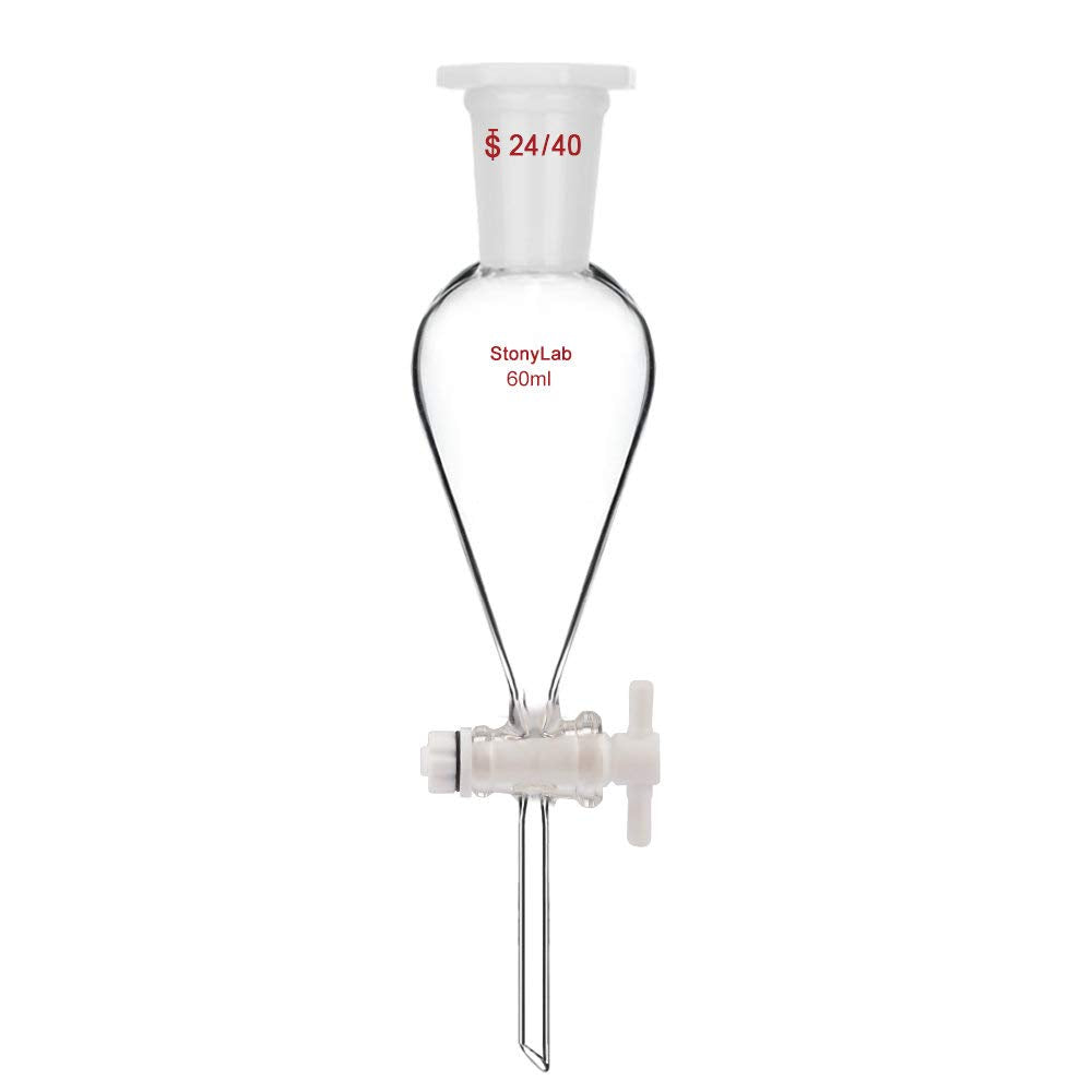 StonyLab 60 ml Trichter aus Borosilikatglas, Separatory Funnel, Schwerwandig Konisch mit 24/40 Gelen