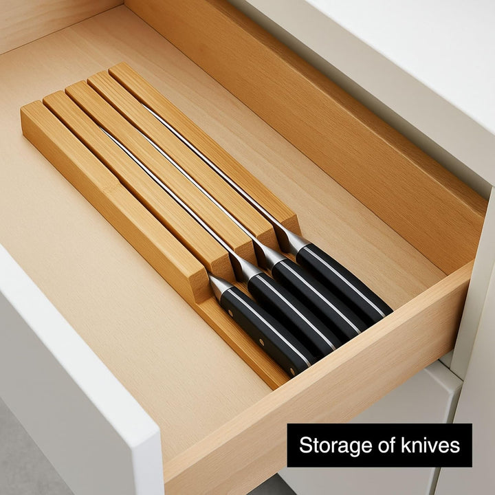 Schublade Messerblock ohne Messer aus Bambus Holz, Ausziehbar, für Koch, Steak, Brot oder Japanische
