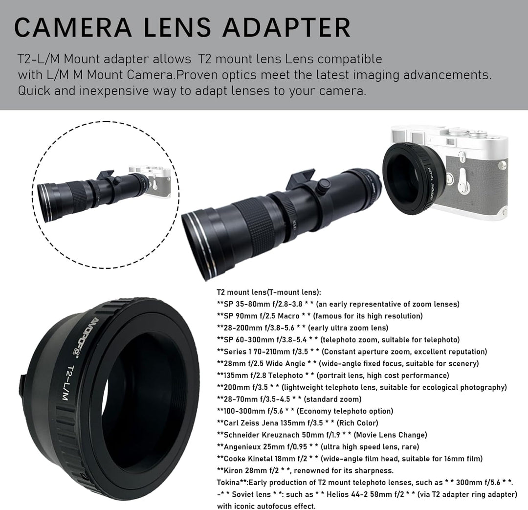 T2-LM Objektivadapter Adapterring,T-Mount T2 Schraubgewinde Objektiv Kompatibel auf für Leica M1,M2,
