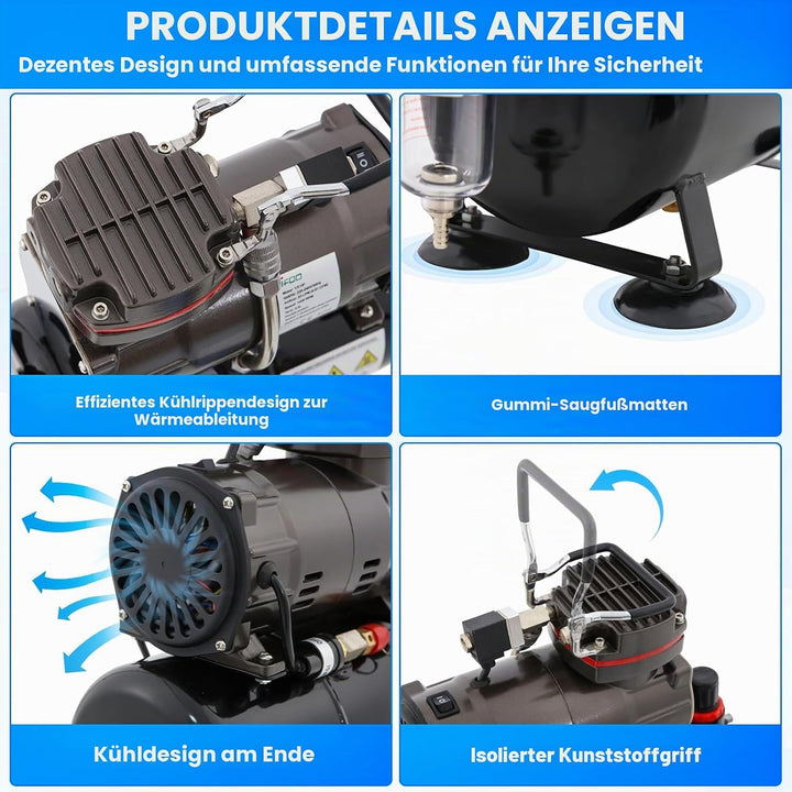 Airbrush Kompressor mit Lufttank, Mächtig Luftstrom und Luftdruck, Druckeinstellknopf, Geringeres Ra