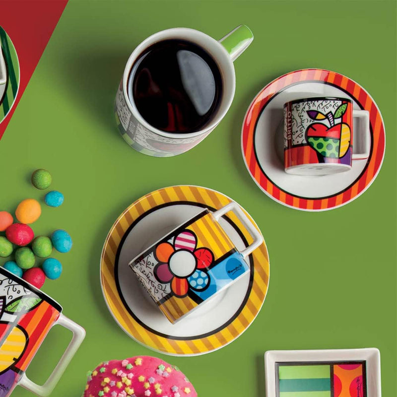 2 teilig Cappuccinotasse mit Untertassen von Britto- Blumen ML.220
