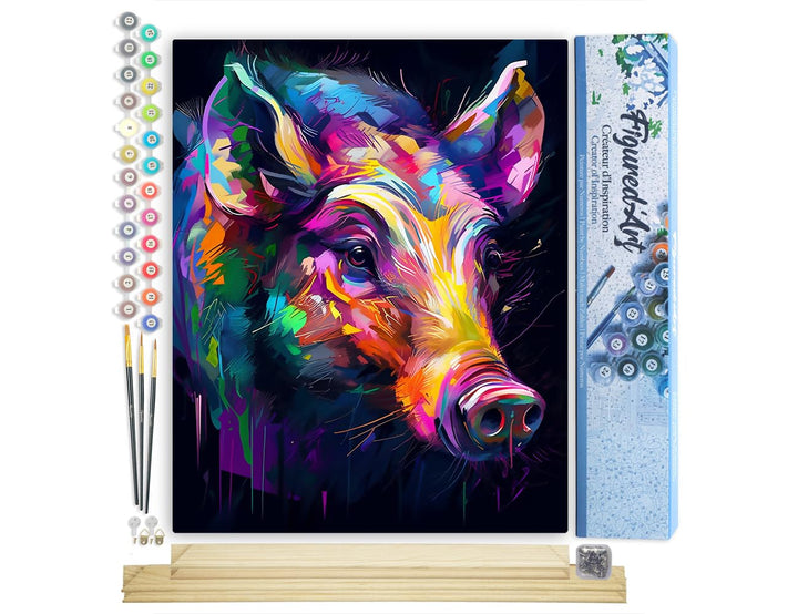 Figured'Art Malen Nach Zahlen Erwachsene Mit Rahmen Wildschwein Farbenfroh Abstrakt - Paint by Numbe