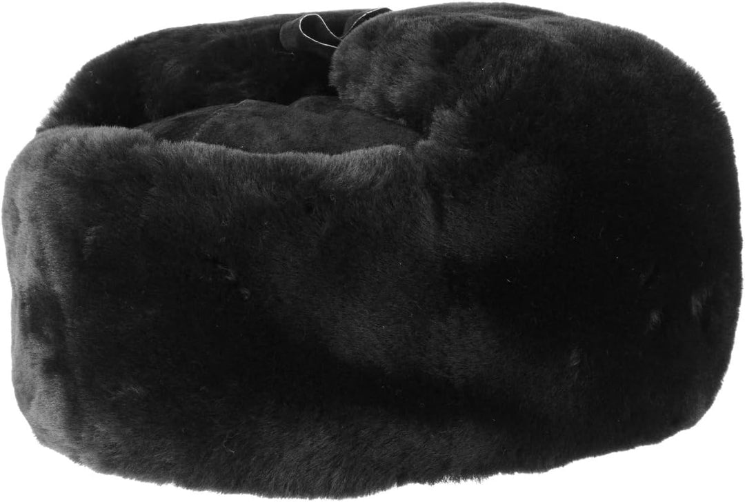 LIERYS Schiwago Pelzmütze Uschanka mit Steppfutter Russenmütze aus Leder Winter S-XXL 54 Schwarz, 54