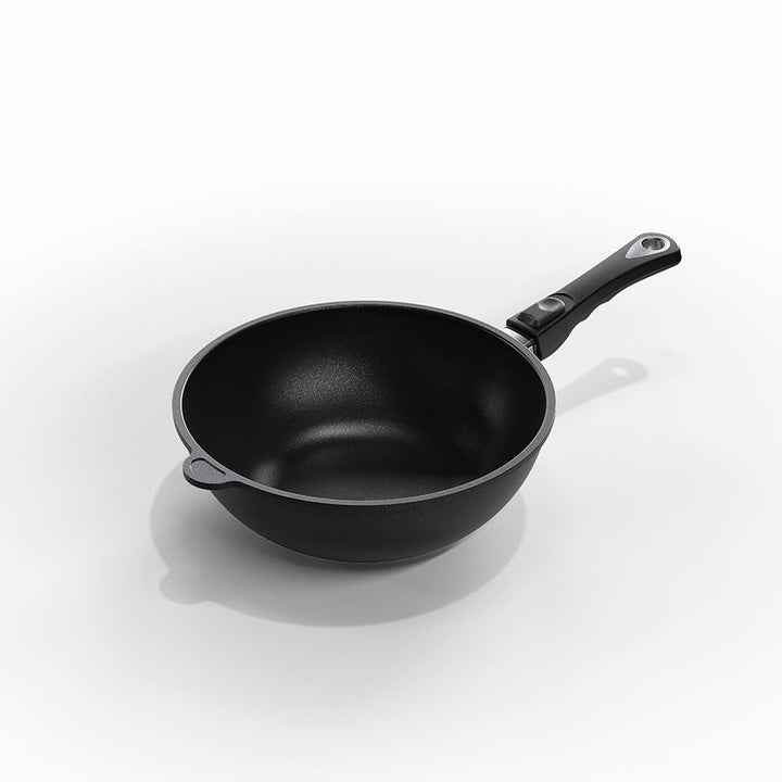 AMT Gastroguss Wok 28 cm Ø, 11 cm hoch, Wokpfanne, nicht induktionsgeeignet, abnehmbarer Stiel, Lota