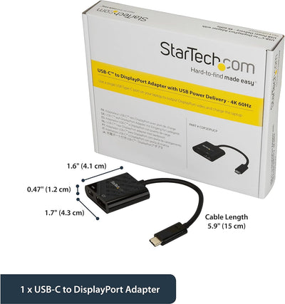 StarTech.com USB-C auf DisplayPort Adapter mit Power Delivery - 4K 60Hz HBR2 - USB-C auf DP 1.2 Alt