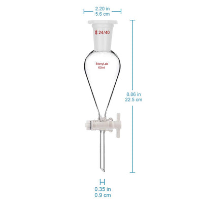 StonyLab 60 ml Trichter aus Borosilikatglas, Separatory Funnel, Schwerwandig Konisch mit 24/40 Gelen