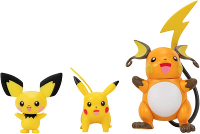 BANDAI - Pokémon – Evolutionspaket Pichu, Pikachu & Raichu – Figur Pichu 5 cm + Pikachu 8 cm + Figur