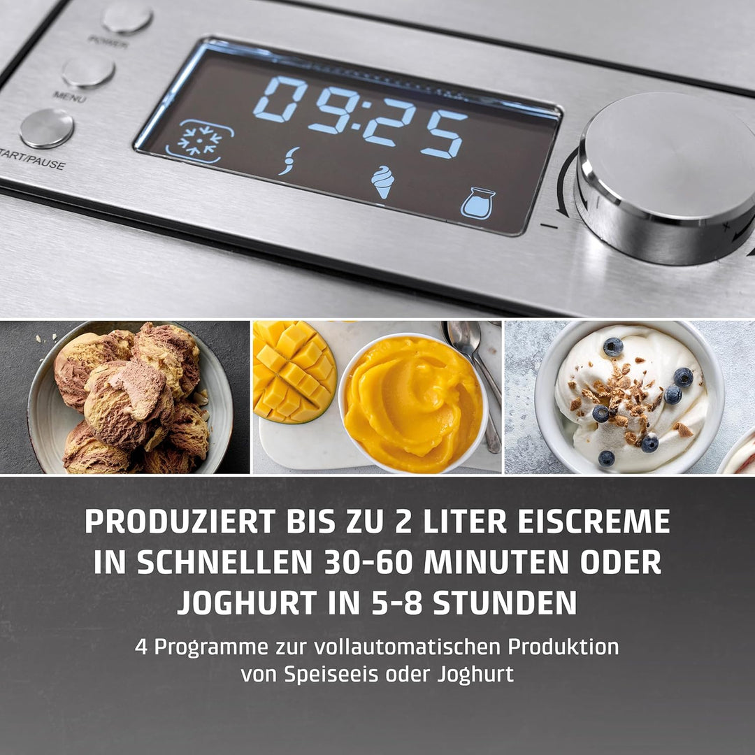 CASO Ice Creamer - 2 in 1 Design Eismaschine und Joghurtmaschine mit Kompressortechnik, kein Vorkühl