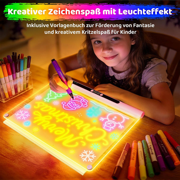 LED-Zeichentafel Wiederaufladbares 41cm, 9 Lichtmodi mit Timer, Neon-Trockenlöschtafel mit Ständer,