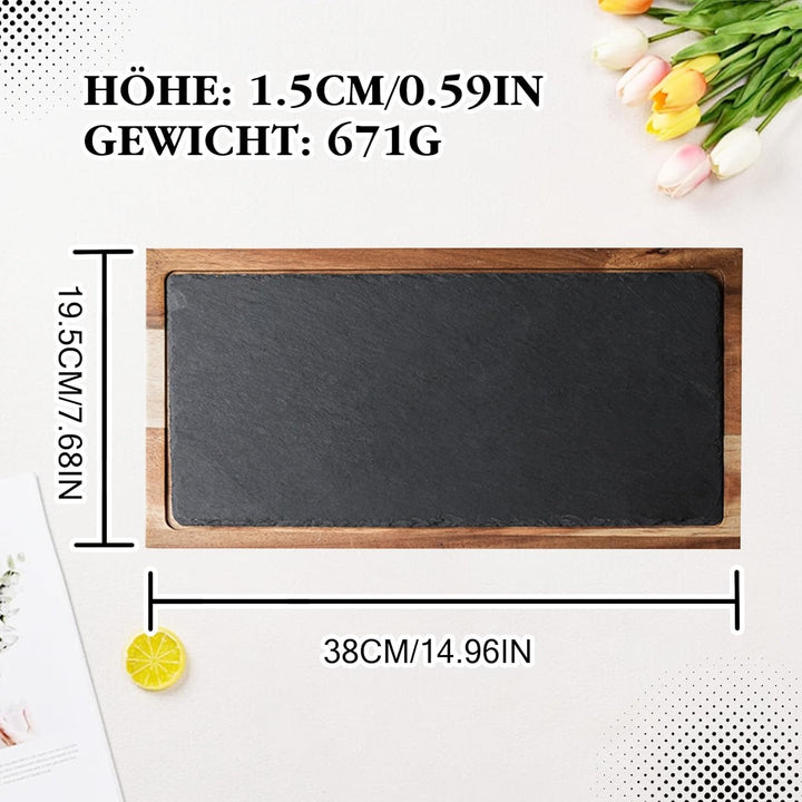 Schieferplatte Servierplatte, Für Steak und Grill Geschirr, Käsebrett aus Akazien-Holz und Natürlich