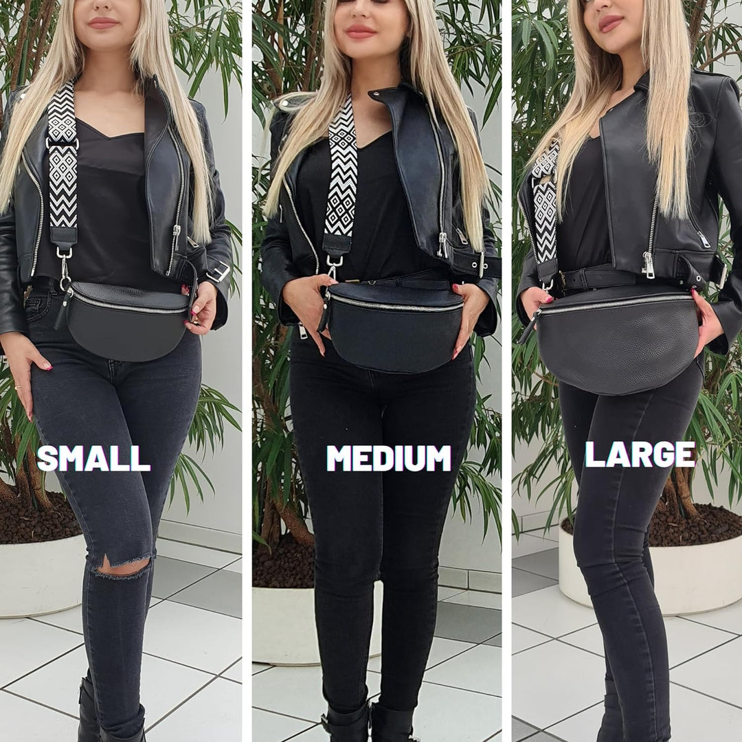 Blade Bauchtasche Damen Echtleder, stylische Gürteltasche Damen mit 2 gemusterten und Leder abnehmba