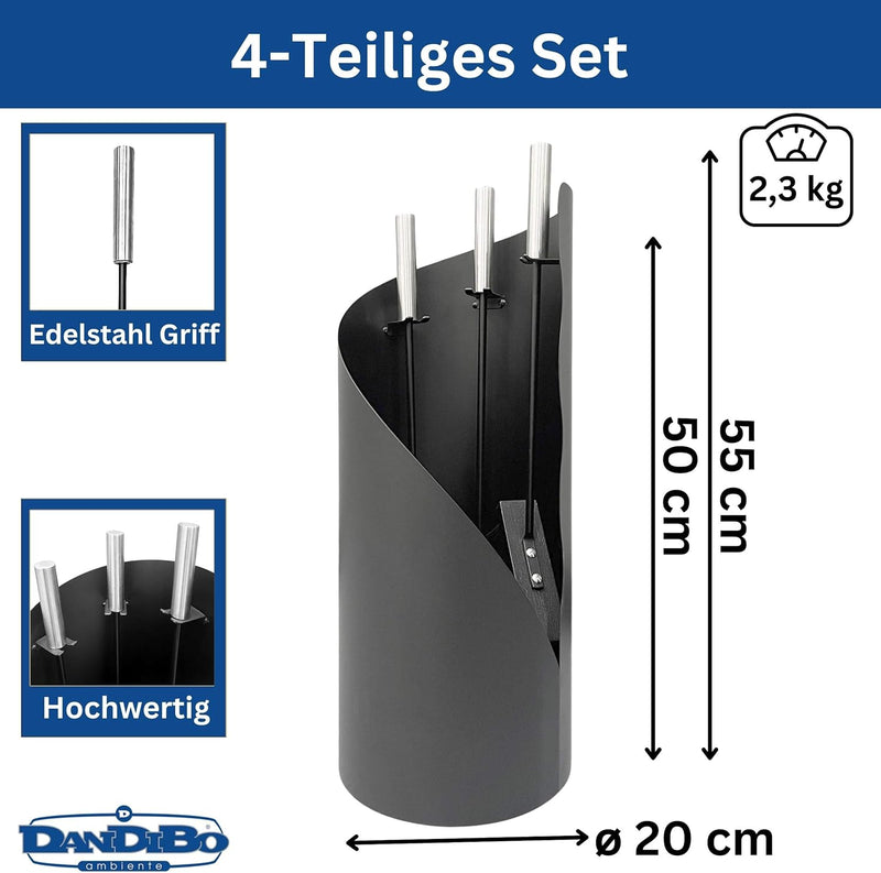 DanDiBo Kaminbesteck Schwarz Modern 4 Teilig Set 96571 Kaminset Kamingarnitur Ofenbesteck