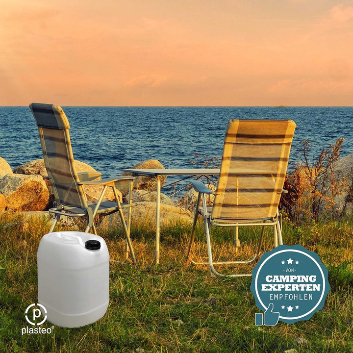 plasteo® 3er Stück Set: 30L Getränke- Wasserkanister Natur mit Hahn, Schraubdeckel und flexiblem Aus