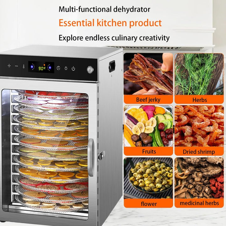 360°Drehfunktion Food dörrautomat (12 extragrosse Tablett) 800W Doppellüfter,24 Hour Digital Timer T