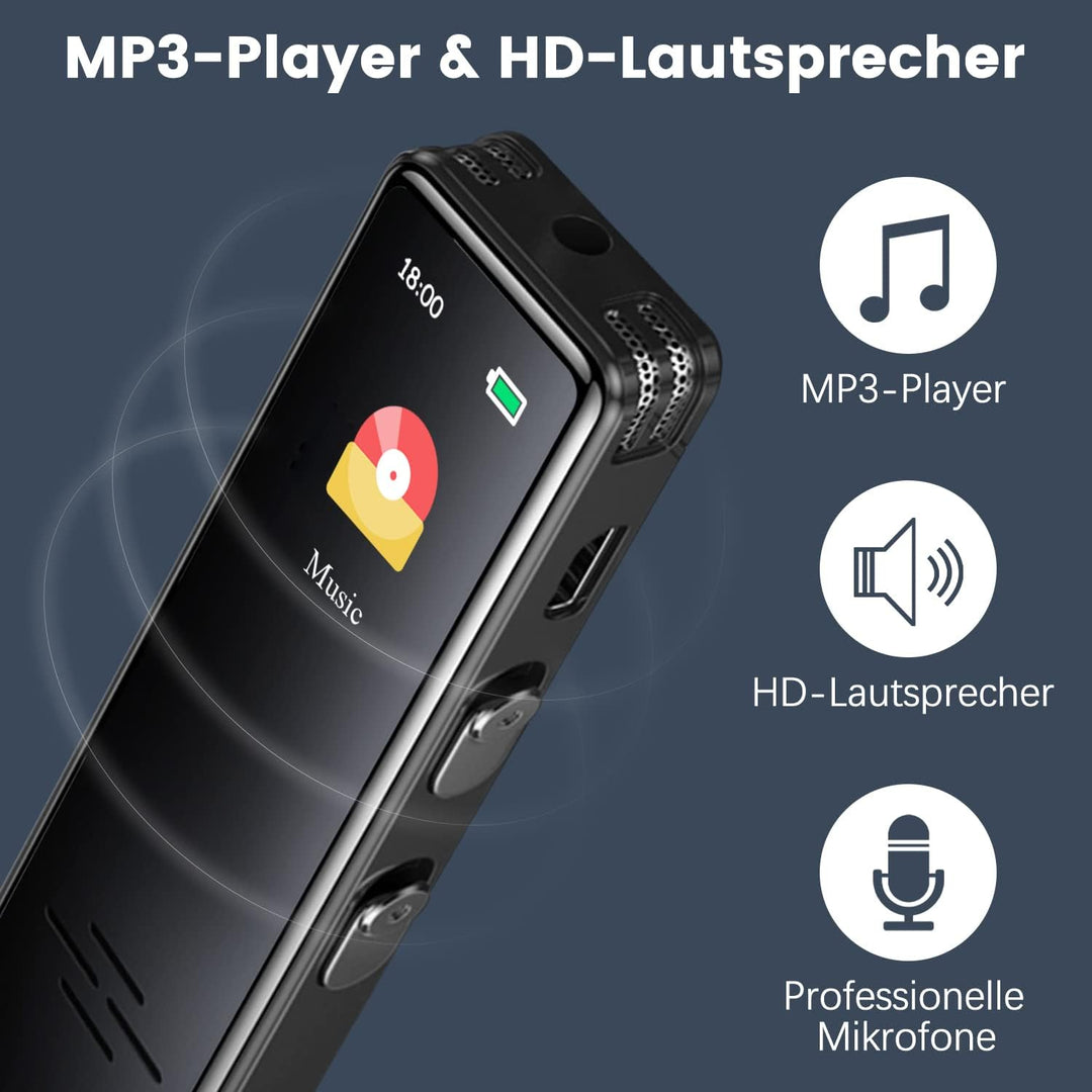 Digital Diktiergerät, 32GB Digital Diktiergerät Audio Aufnahmegerät mit 3072kbps Aufnahmequalität Mi