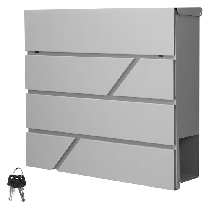ECD Germany Briefkasten mit Zeitungsfach, Hellgrau, 37x11x37 cm, aus Edelstahl pulverbeschichtet, in