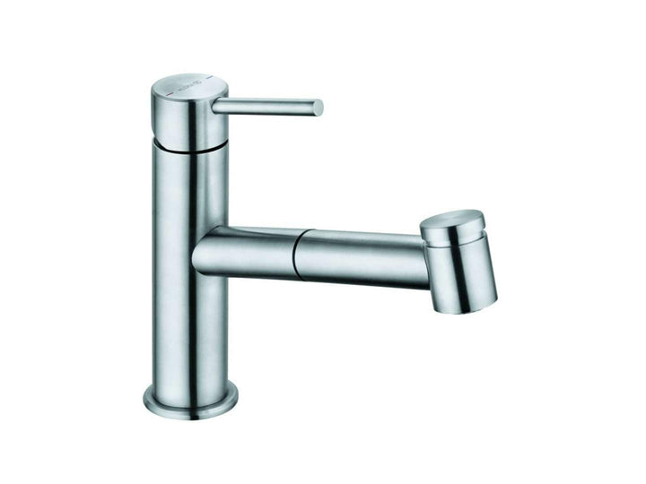 Kludi Küchenarmatur Einhand-Wasserhahn druckfest mit ausziehbarem Auslauf Edelstahl Steel Silber