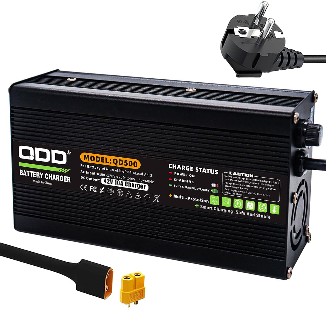 QDD 42 V 10 A Lithium-Batterieladegerät für 36 V 37 V 10 S Li-Ionen-Lipo-Akkupack-Kühlung mit XT60-S