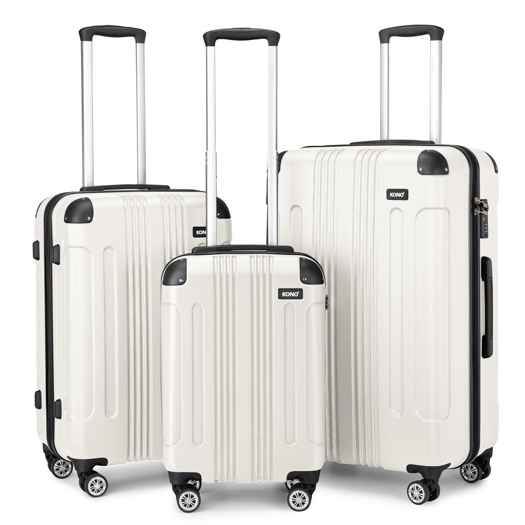 Kono Leichter Koffer Hartschale ABS Gepäck mit 4 Spinnrollen, Beige 3 Teilig Kofferset