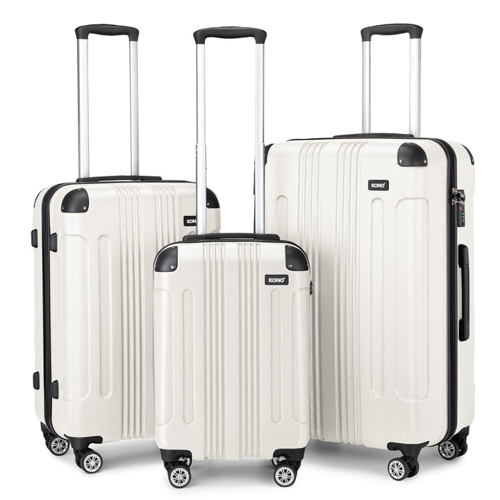 Kono Leichter Koffer Hartschale ABS Gepäck mit 4 Spinnrollen, Beige 3 Teilig Kofferset