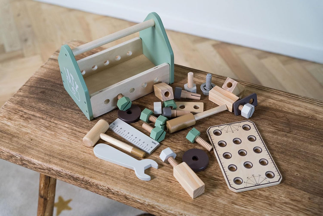 Dantoy - Werkzeugkiste aus Holz für Kinder - Rollenspiel - Holzspielzeug - mit Zubehör - 3+ Jahre