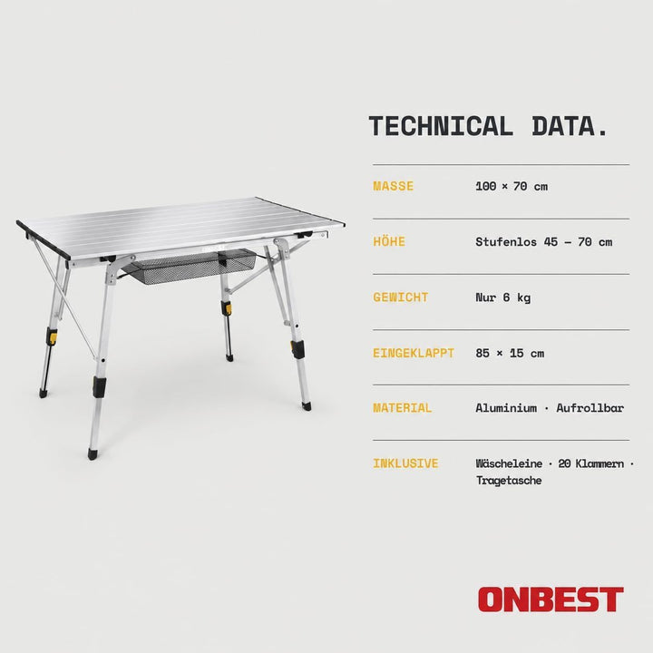 Onbest Camping Klapptisch – Campingtisch klappbar – Angeltisch, Gartentisch 2 Personen – mit robuste