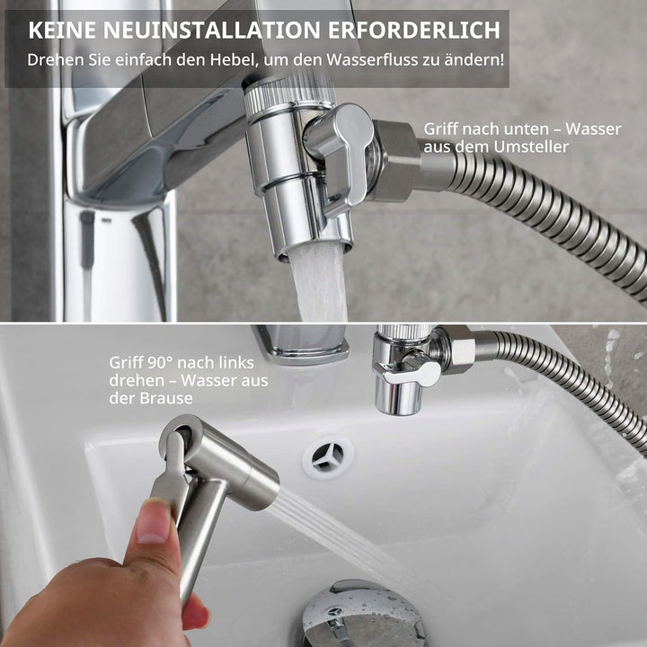 Tecmolog WS024F7 Waschbecken-Dusche, Edelstahl, tragbar, für WC, Hand, Bidet-Wasserhähne, Halterung,