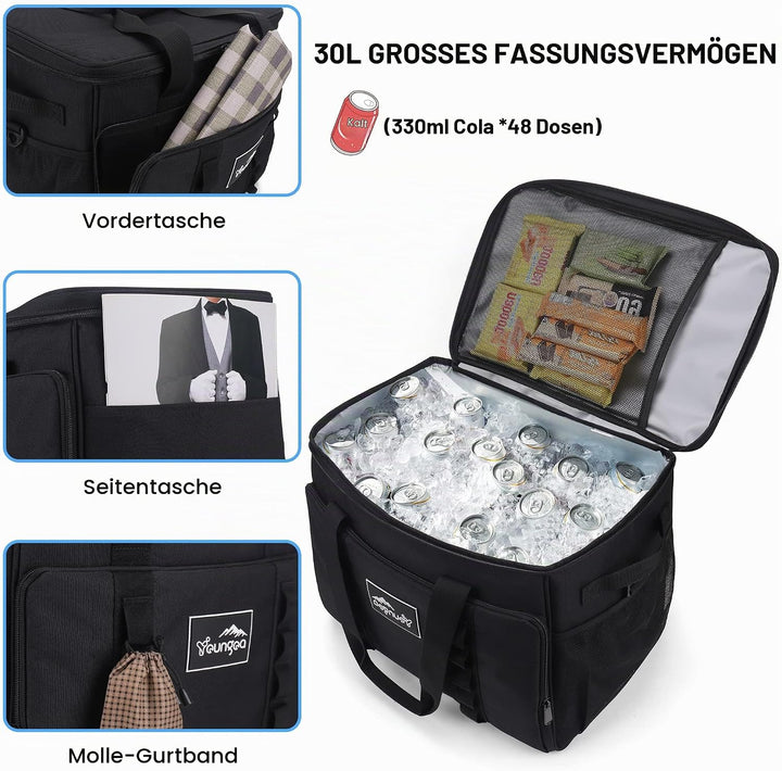 Grosse Kühltasche, 30L Wasserdicht Faltbar Kühlbox Thermotasche, Isoliert Thermo Kühl Tasche Picknic