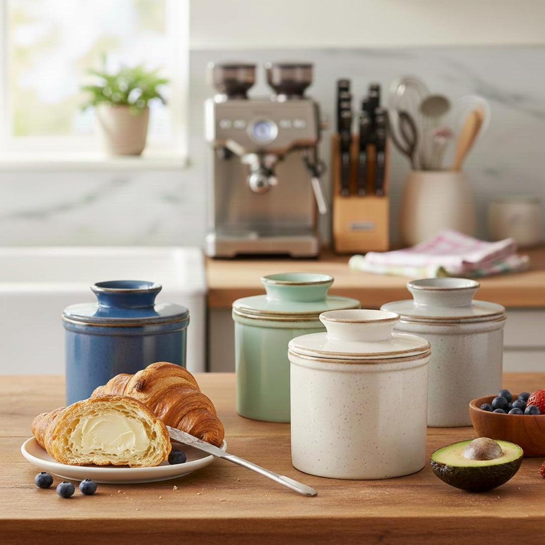 Jersinwei Französische Butterdose Wassergekühlt mit Wasserlinie Keramik Butterglocke für streichfähi