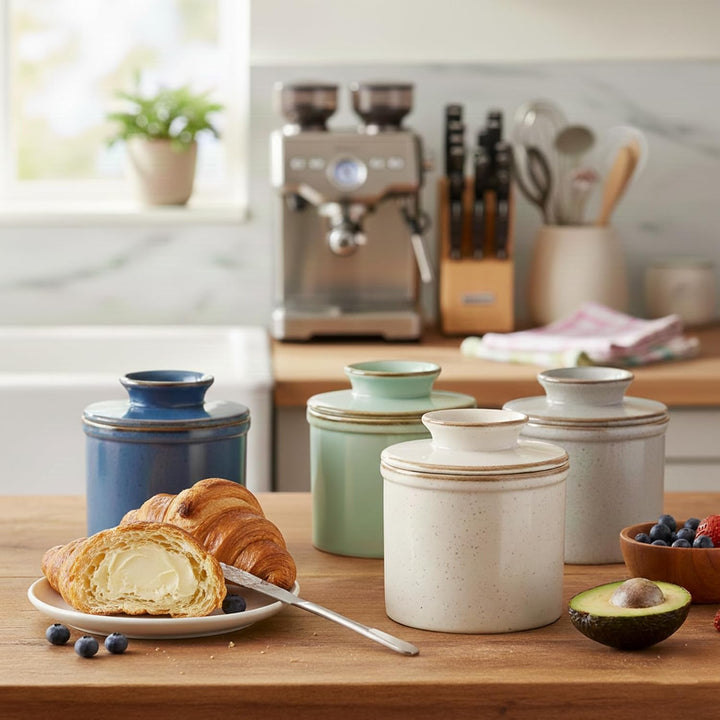 Jersinwei Französische Butterdose Wassergekühlt mit Wasserlinie Keramik Butterglocke für streichfähi