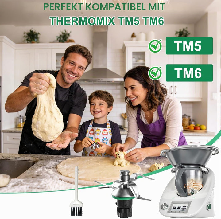 Messer für Vorwerk Thermomix TM5 TM6, Ersatzmesser Mixmesser mit Dichtring, Edelstahl-Teigmesser, Ed