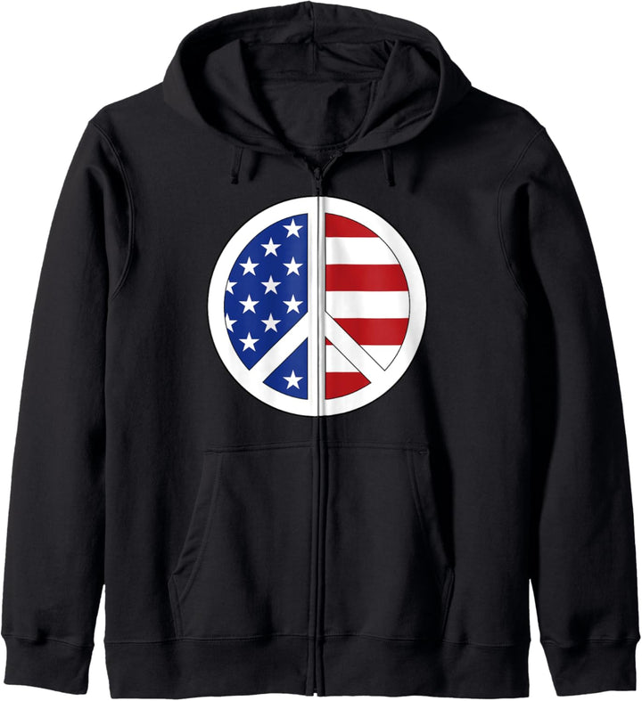Trendy American Flag White Peace Sign Kapuzenjacke