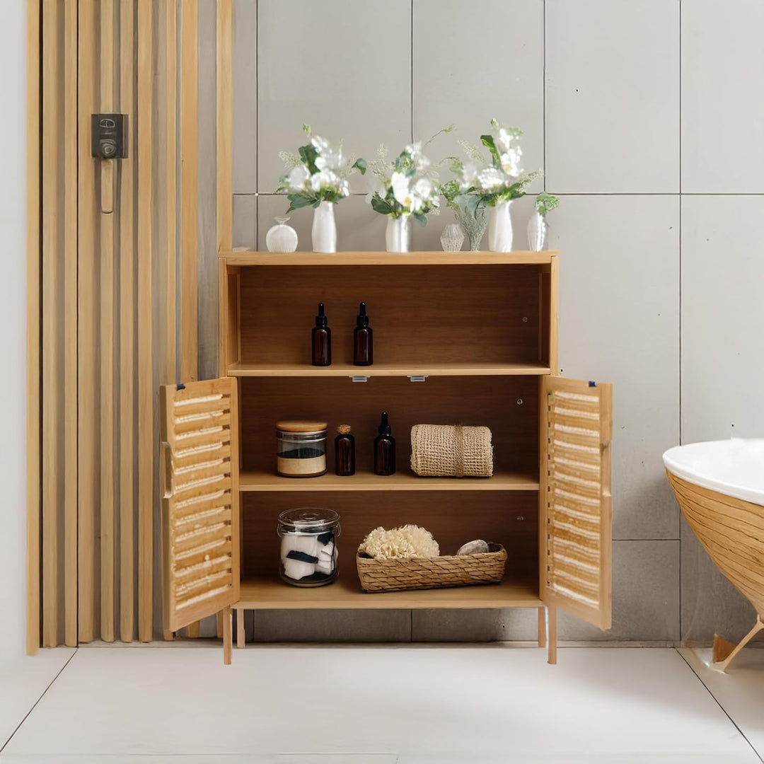 Badezimmerschrank Bambus Badregal Badschrank mit 3 Ablagen 81 x 65 x 31 cm Natural
