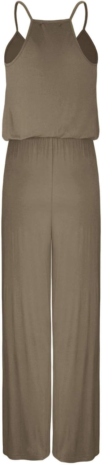 OUGES Damen Sommer Ärmellos Jumpsuit Overall Lang Hosenanzug Casual Playsuit Romper mit Taschen M Ka
