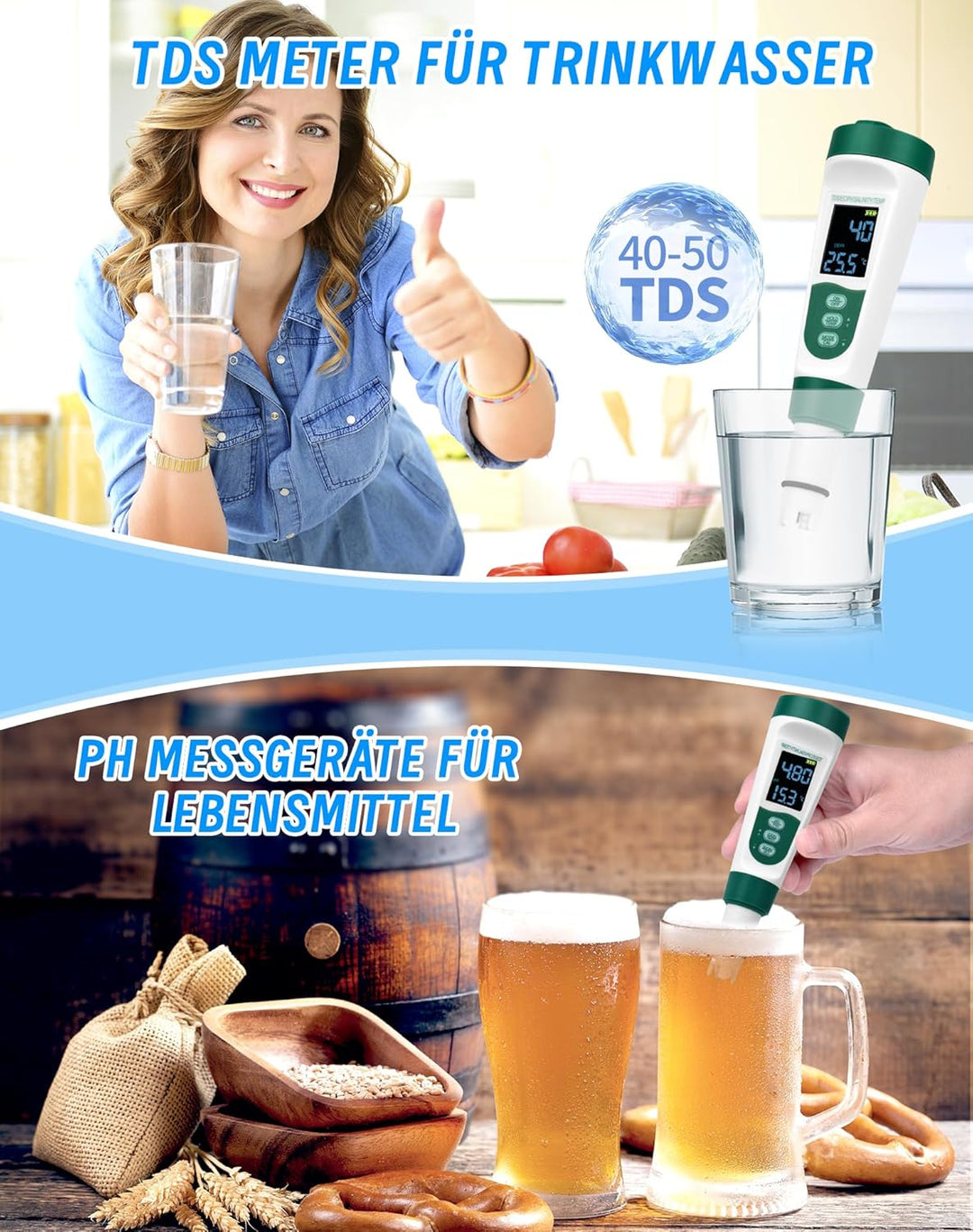 PH Messgerät 5IN1 TDS EC PH Temp Salt(%) Wassertester für Pools Trinkwasser Hyydrokultur Whirlpool A