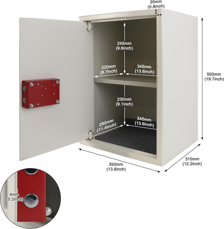 YUENFONG 35x31x50cm Safe Tresor Möbeltresor mit Doppelbartschloss, Wandsafe Schlüsseltresor inkl. 2