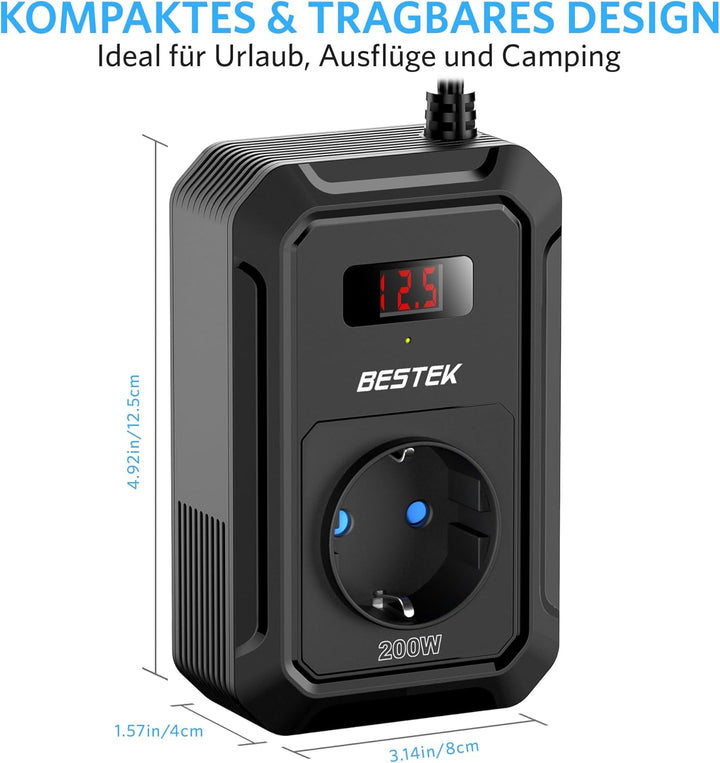 BESTEK 200 W Spannungswandler 12 V auf 240 V 230 V AC Auto-Wechselrichter, mit 3-pin Steckdosen, 2 1