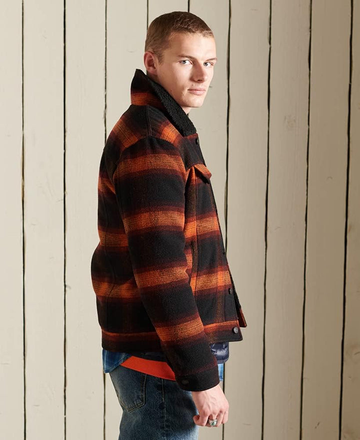 Superdry Herren Highwayman Wool Sherpa Trucker Denim Jacket M Redwood Ombre, M Redwood Ombre