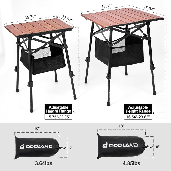 Odoland Campingtisch höhenverstellbar mit Aufbewahrungstasche, Leicht Klapptisch aus Aluminium, Falt
