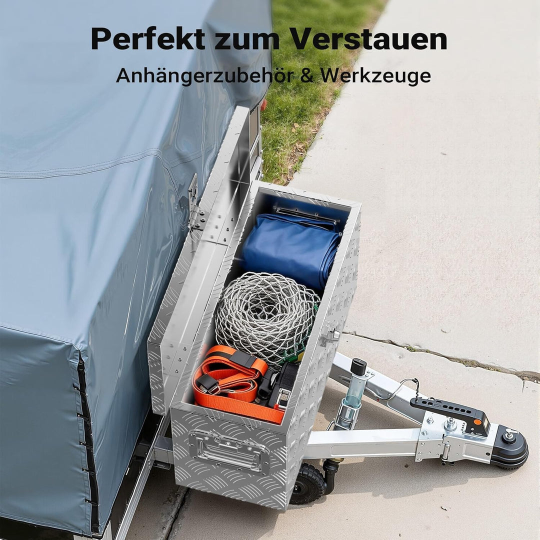 XPOtool Alu Kiste mit Deckelüberstand 60x25x30cm Truckbox aus Aluminium Werkzeugbox mit 2 Schlüsseln
