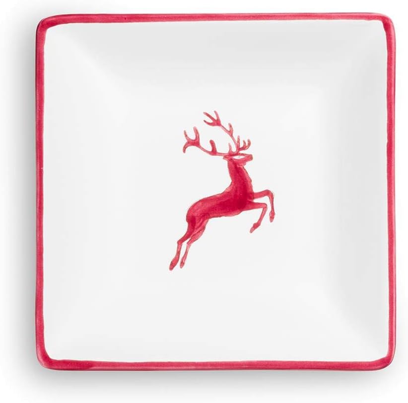 GMUNDNER KERAMIK Snackschale Grösse: l= 11 cm x b= 11 cm x h= 2.8 cm bordeauxroter Hirsch Geschirr,