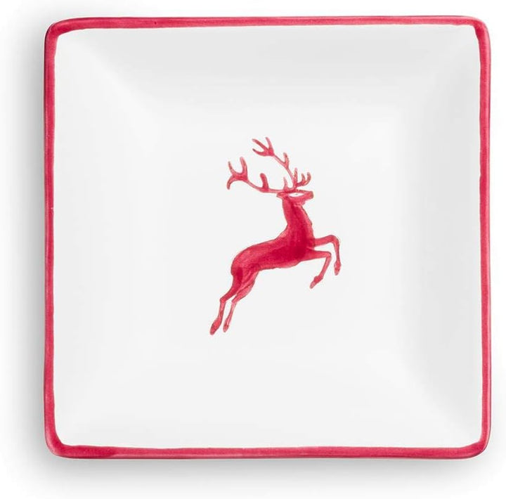 GMUNDNER KERAMIK Snackschale Grösse: l= 11 cm x b= 11 cm x h= 2.8 cm bordeauxroter Hirsch Geschirr,