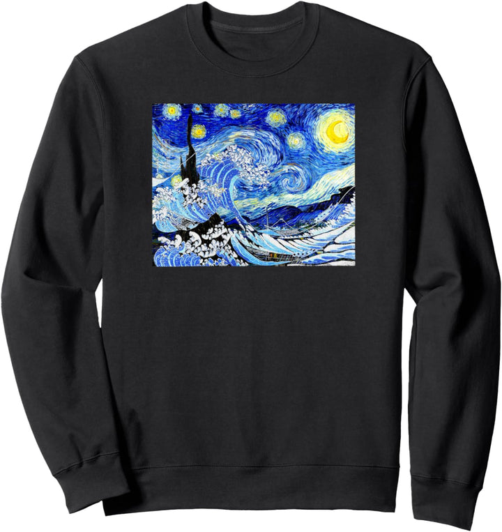 Grosse Sternennacht Welle Berühmte Kunst Van Gogh Hokusai Sweatshirt