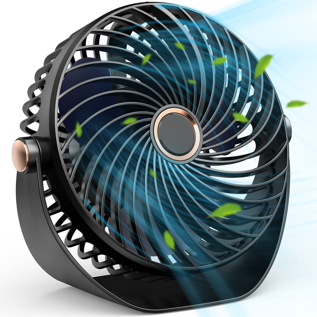 Tischventilator Klein, Leiser Mini Ventilator 26dB, 5 Geschwindigkeiten,3000mAh Akku,360° Verstellba