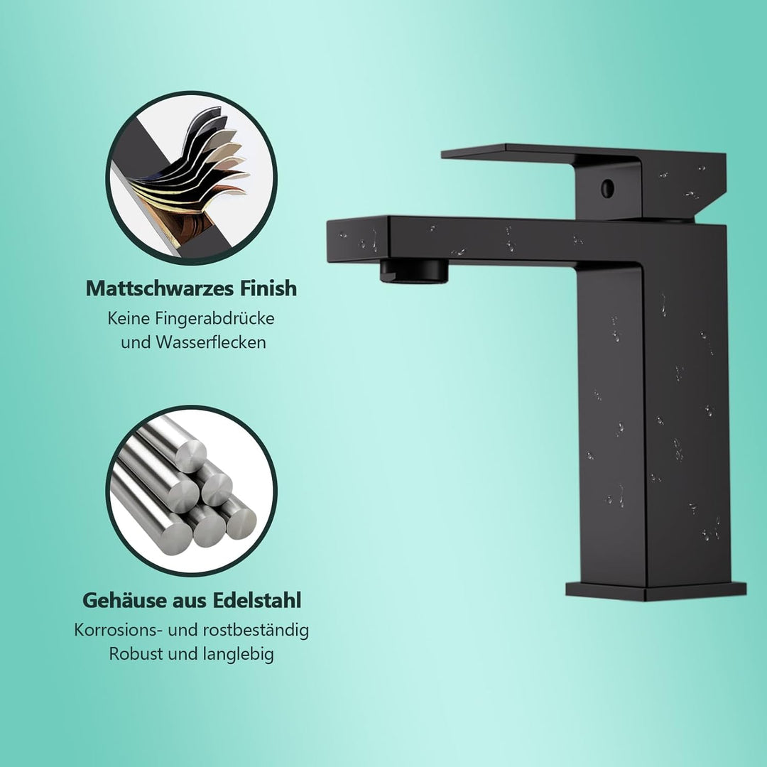 BuntHaus Wasserhahn Bad Schwarz, Waschbecken Armaturen Auslaufhöhe 119 mm, Armaturen Bad Einhebelmis