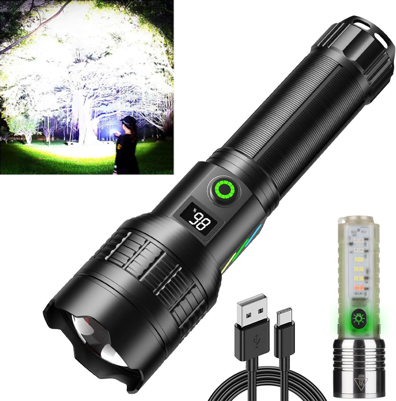 ASORT LED Taschenlampe Aufladbar, Extrem Hell 500000 Lumen, Zoombare, 6 Modi, IP67 Wasserdicht, Perf