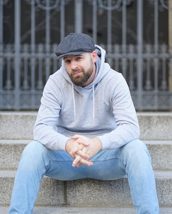 Schiebermütze Herren – Schirmmütze Flatcap Herrenmütze mit Schirm – Fischgrät - Mütze mit Baumwollfu