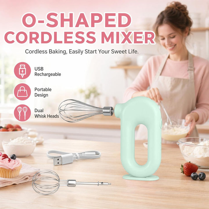 Elektrischer Schneebesen, Kabelloser Hand Mixer, Edelstahl-Schwenkquirl, 4 einstellbaren Geschwindig
