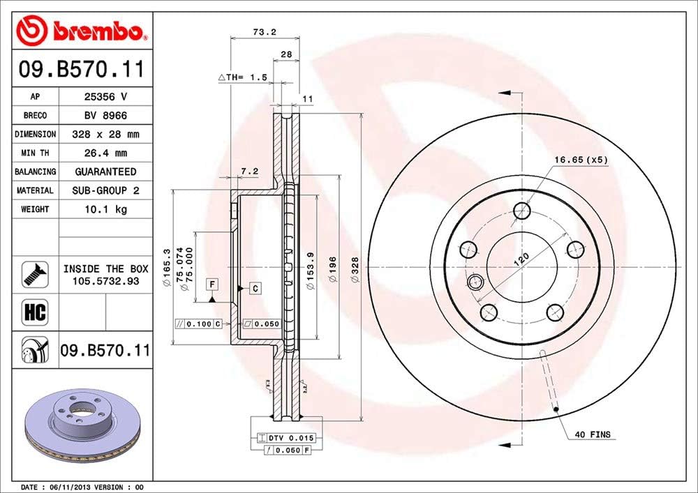 Brembo 09.B570.11 Vordere Bremsscheibe mit UV Lackierung
